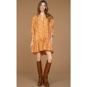 Olivia James Chloe Mini Dress Off the Grid Biscotti $216 Drop Waist Flounce S